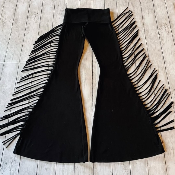 SHORT LENGTH Hip Hugger Fringe Bell Bottoms in BLACK SOLID - Sizes XS S M L XL - Picture 13 of 13